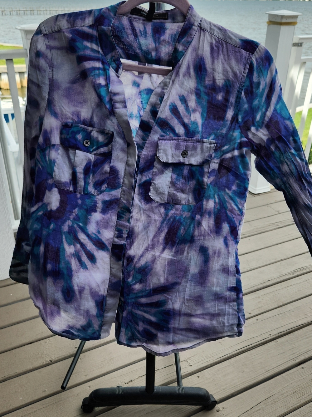 BCBGMaxAzria Purple and Blue Tie-Dye Button-Down Shirt